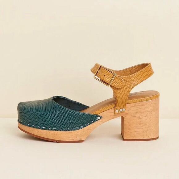 Charlotte Stone Maude Leather Platform Clogs Emerald And Caramel Size 8 - Picture 2 of 15